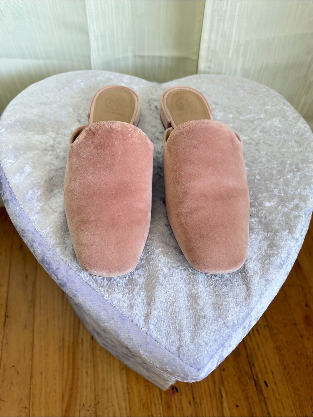 Tory Burch Blush Pink Charlotte Velvet Slip-On Mules